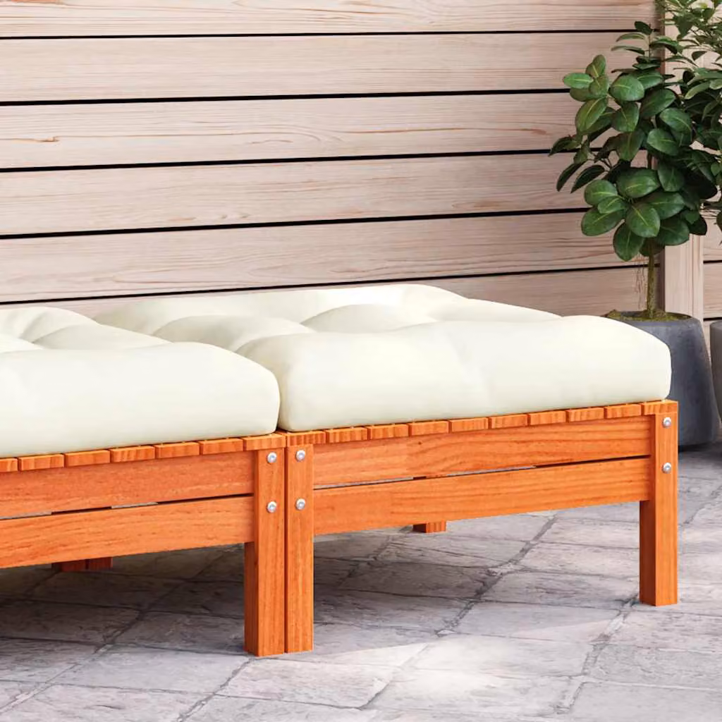 vidaXL Poggiapiedi da Giardino in Legno di Pino Cerato con Cuscini Marrone, Beige e Bianco