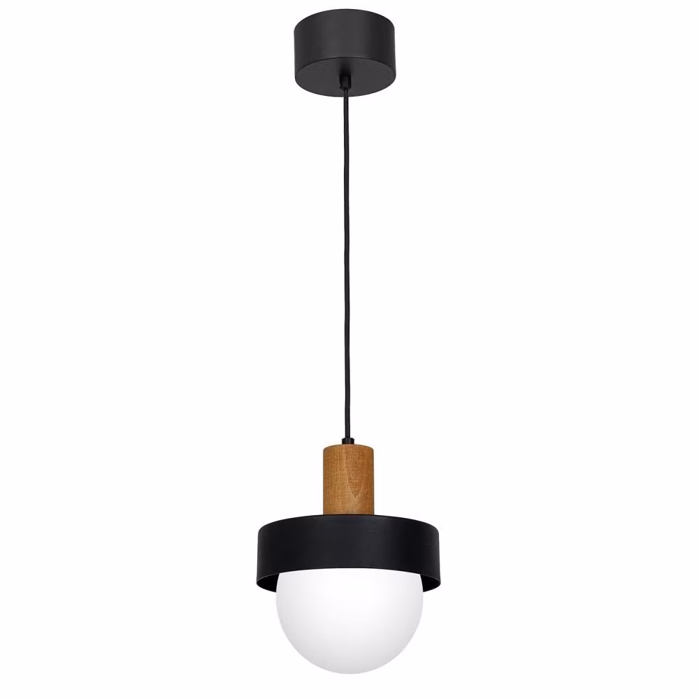 Lampada a sospensione con elemento in legno sfera in vetro bianco Ø20cm Canan 1xE27 15W Luminex