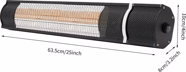 Riscaldatore elettrico da parete per esterni - Potenza: 1500 Watt - Ideale per riscaldare terrazzi e giardini