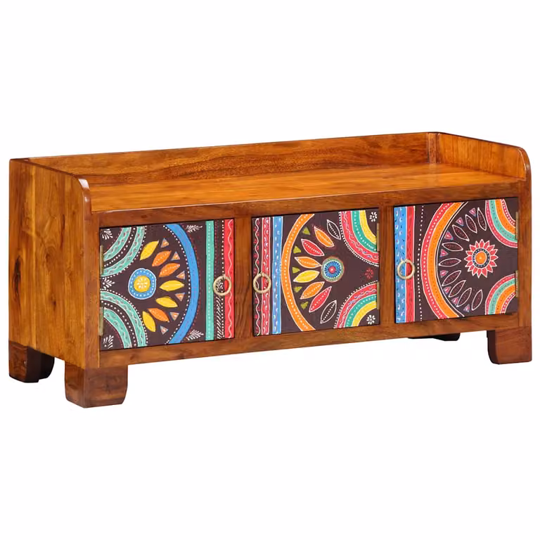Mobile porta scarpe vidaXL in legno di acacia marrone multicolore L 90 x P 35 x H 40 cm