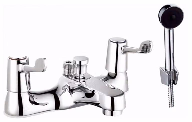 Miscelatore per lavabo e doccia, con due manopole, cromato, in ottone, da montare a incasso