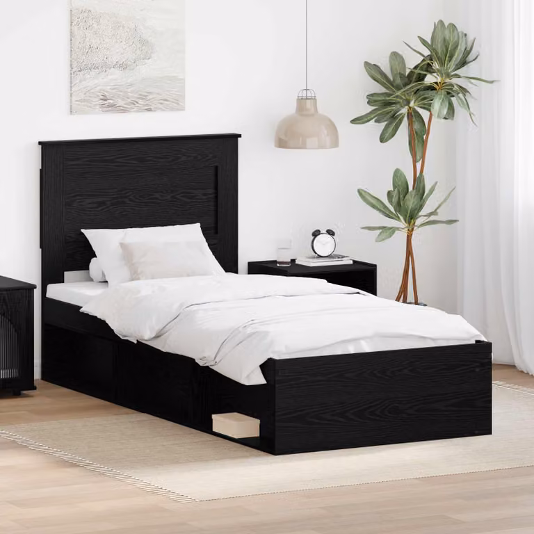 Struttura del letto con testiera vidaXL in pino massello nero 90 x 200 cm