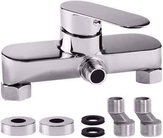 Miscelatore monocomando per doccia Ibbenzoa®, realizzato in ottone con valvola in Vetroceramica, finitura cromata, montaggio a 2 fori, adatto per il bagno, attacchi standard a "S", per acqua calda e fredda
