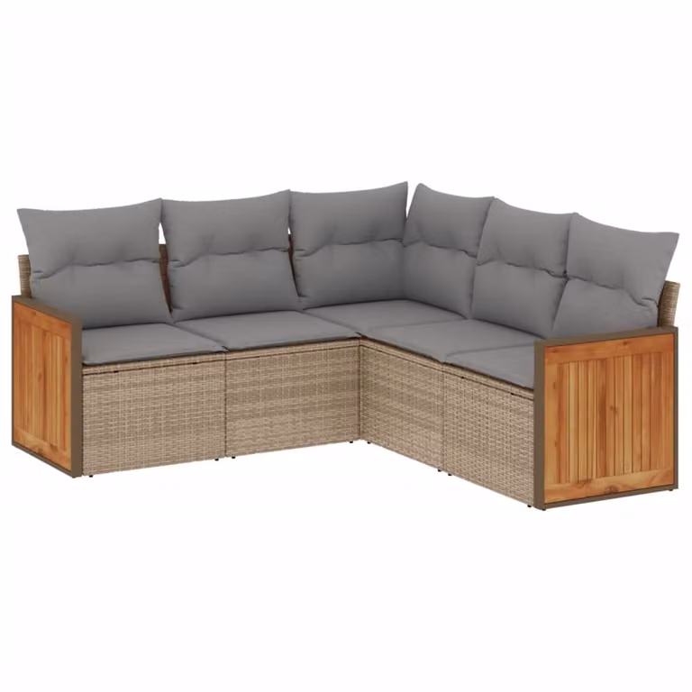 Set Divano da Giardino 5 pz con Cuscini Beige in Polyrattan
