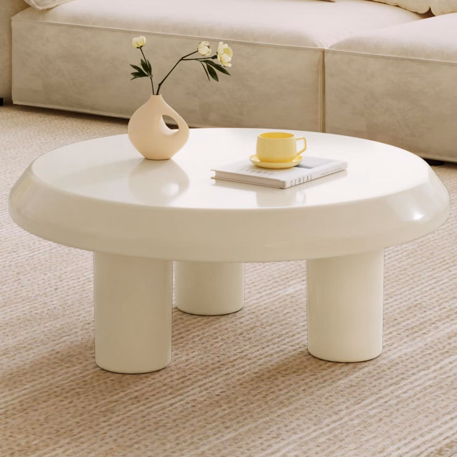 Set di tavolini da caffè rotondi, 2 pezzi, colore bianco, diametro 80 cm