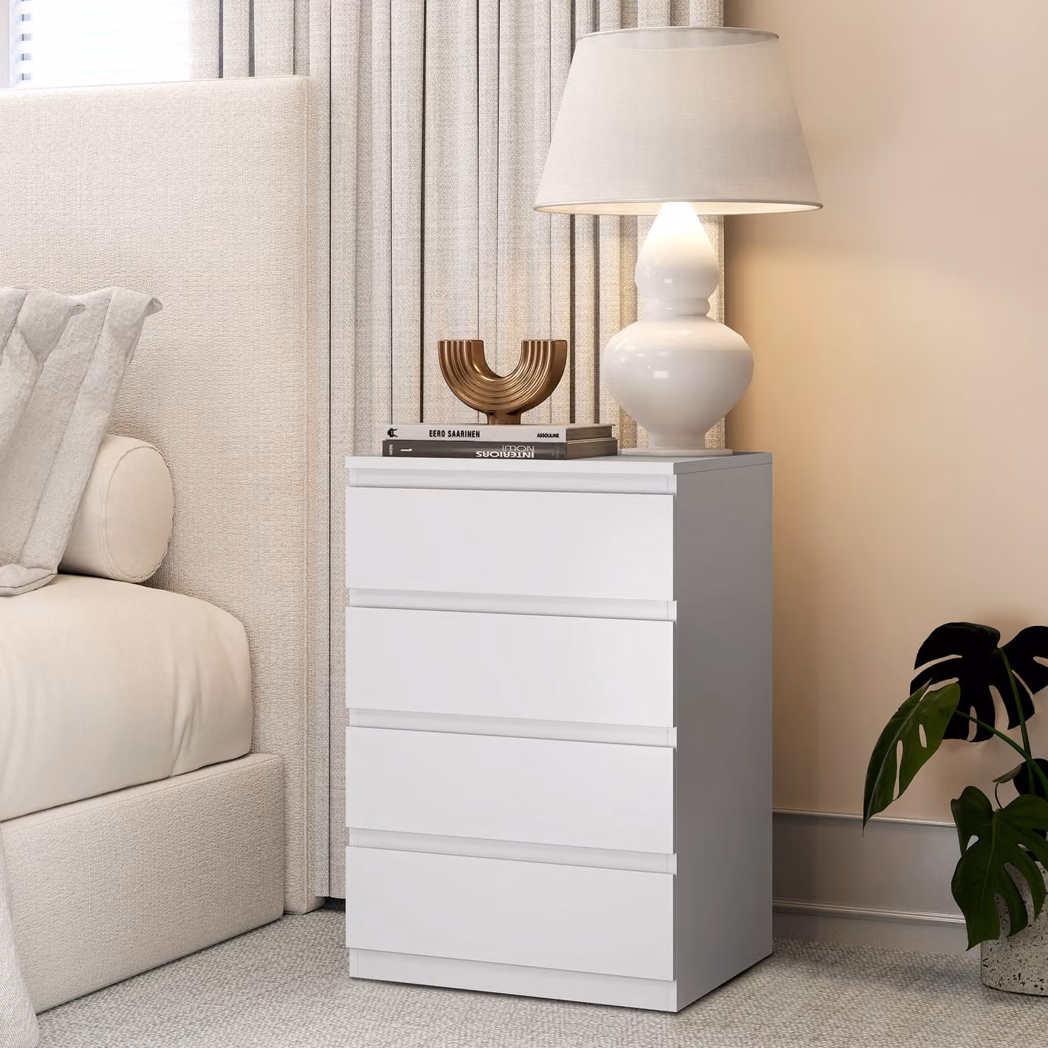 Cassettiera HOMCOM con 4 cassetti in stile moderno e chiusura ammortizzata, colore bianco, L 45 cm x P 40 cm x H 68 cm – 2