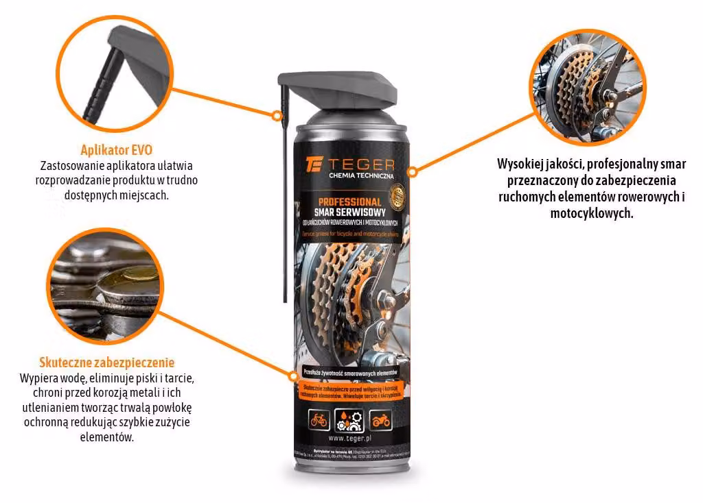 Lubrificante professionale per catene di biciclette e motociclette, con applicatore EVO, 500 ml, Teger