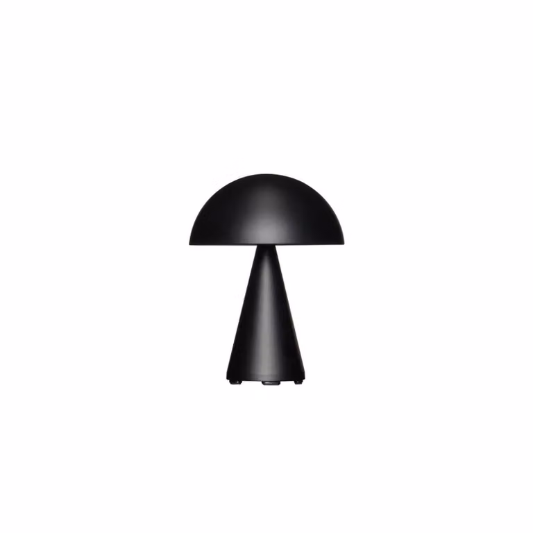 Hübsch HÜBSCH Lampada da tavolo LED ricaricabile Mush, nero opaco, altezza 20 cm dimmerabile, Nero, Metallo, Moderno