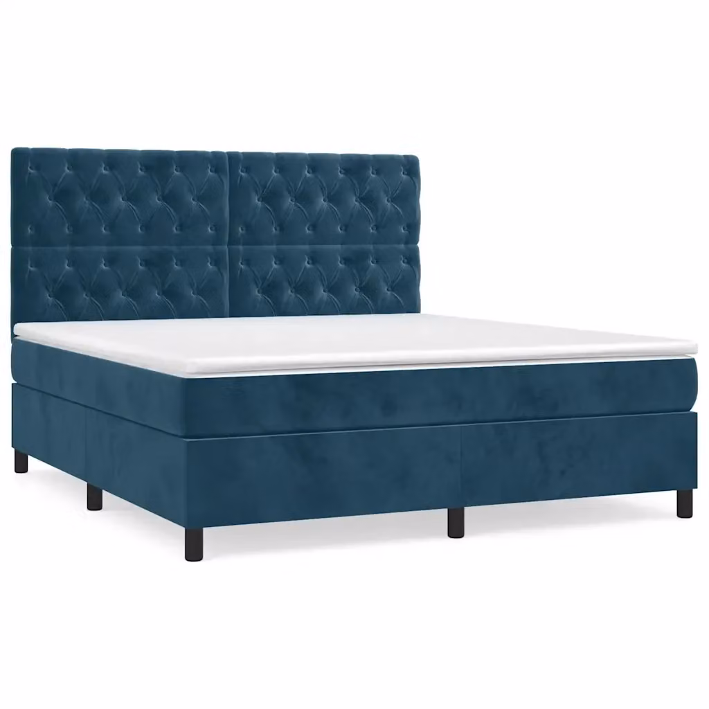 Letto Ibrido vidaXL con Giroletto a Molle e Materasso in Velluto Blu Scuro e Bianco L/P: 160 x 200 cm – 2
