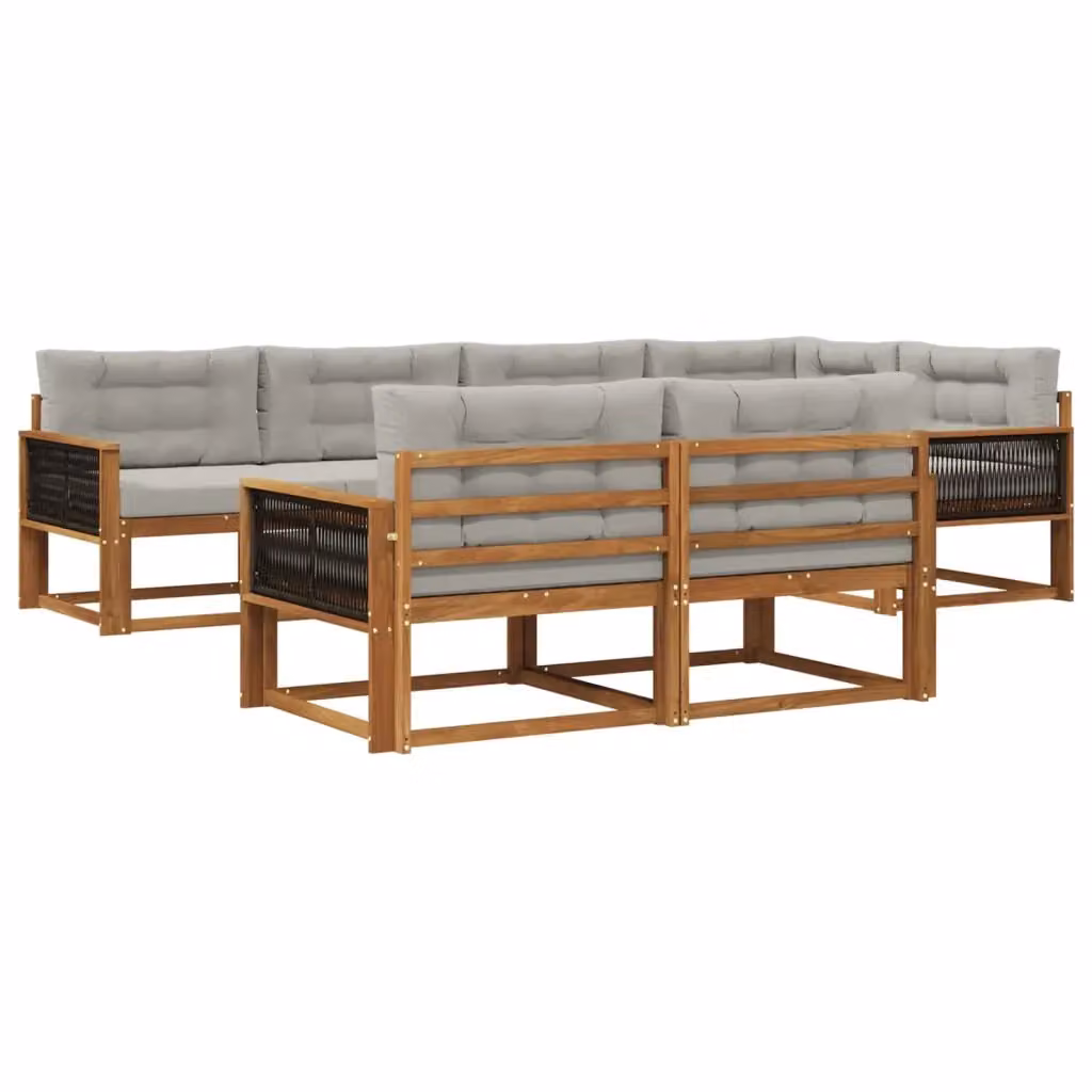 Set di divani da esterno a forma di U vidaXL in legno di acacia con cuscini, colore marrone e grigio chiaro – 2