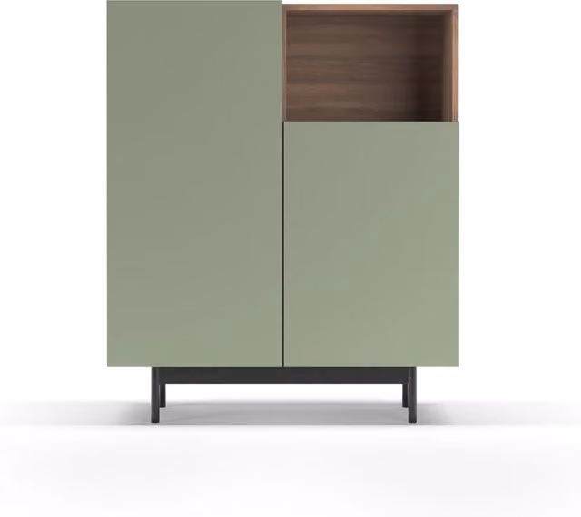 Credenza 1 vano Herdasa effetto noce e verde gambe grafite 110x90x34