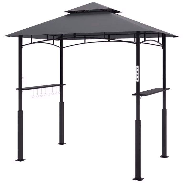Gazebo per barbecue Outsunny con illuminazione a LED, dimensioni 243 x 148 x 248 cm, impermeabile e resistente al fuoco