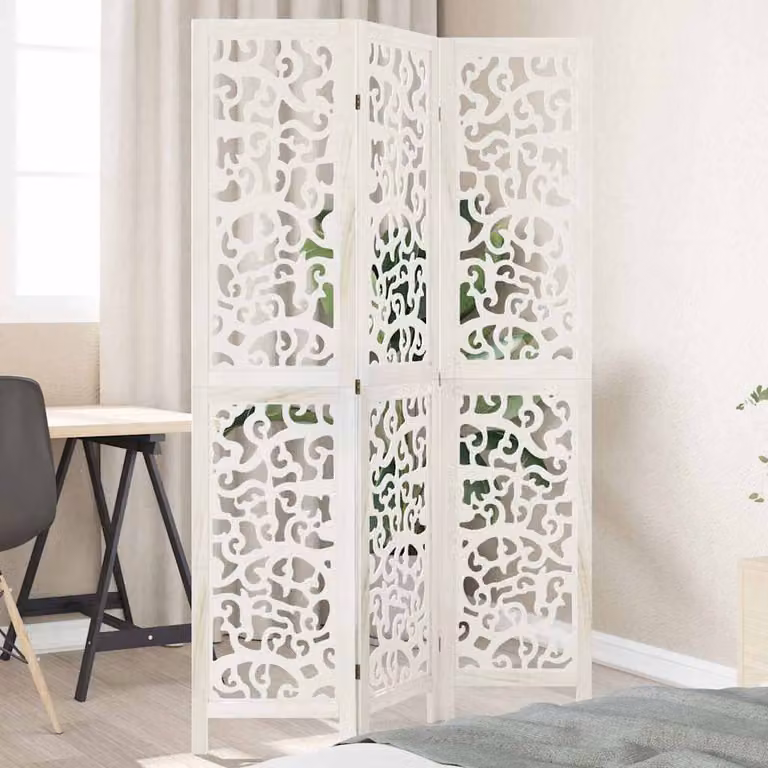 vidaXL Divisorio Ambienti 3 Pannelli in Legno Massello di Paulownia Bianco Moderno H: 180 cm, L: 110 cm