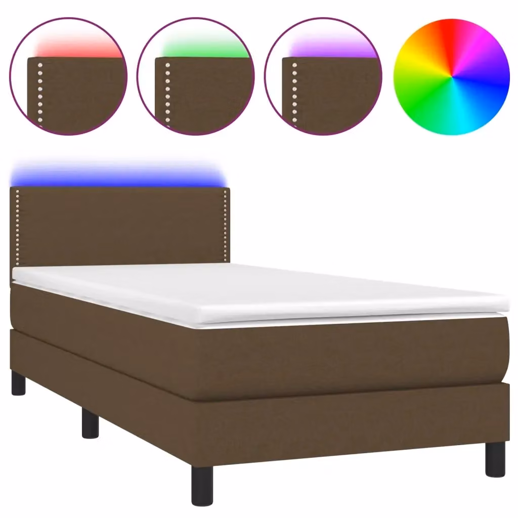 Letto a molle con materasso e illuminazione LED vidaXL, marrone scuro e bianco, L/P: 100 x 200 cm – 2