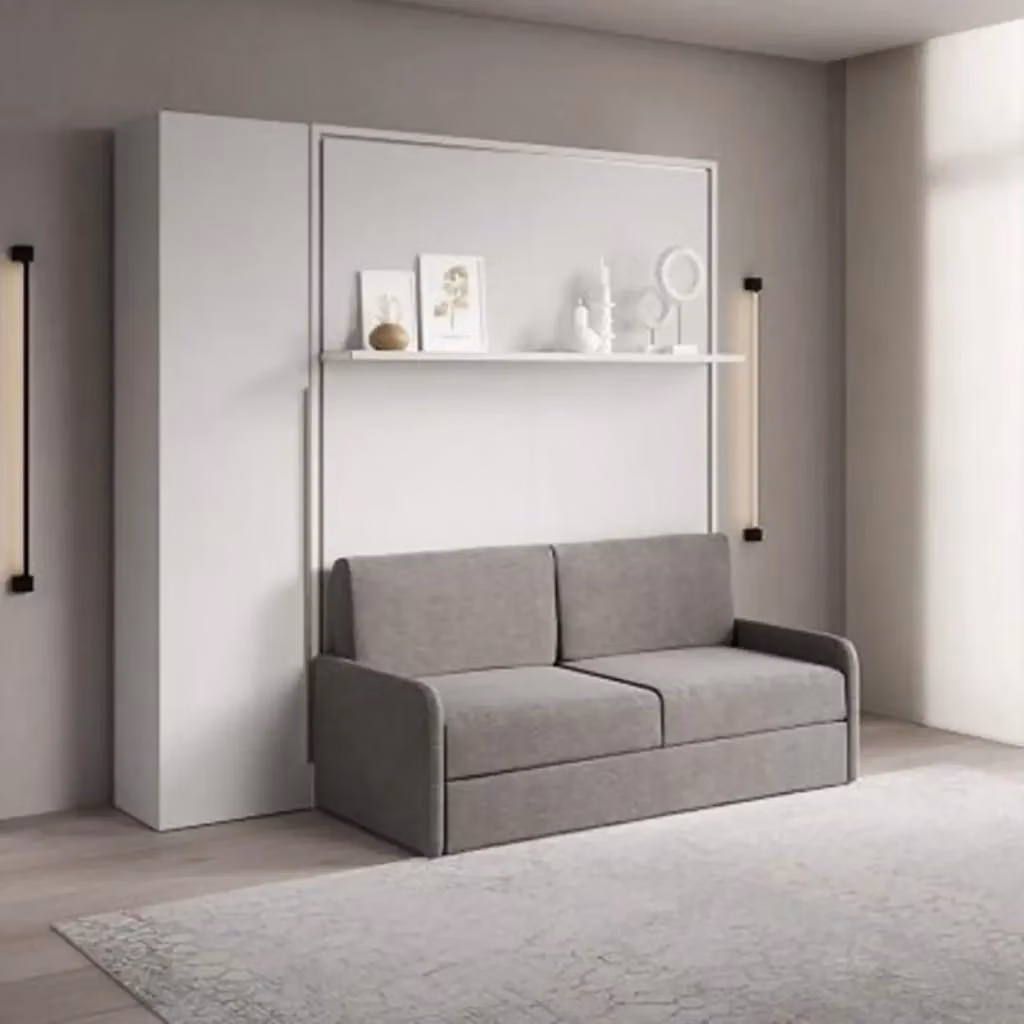 Letto matrimoniale a scomparsa Versia con divano e armadio a 1 anta sinistra, colore bianco, L/P: 160 x 200 cm – 2