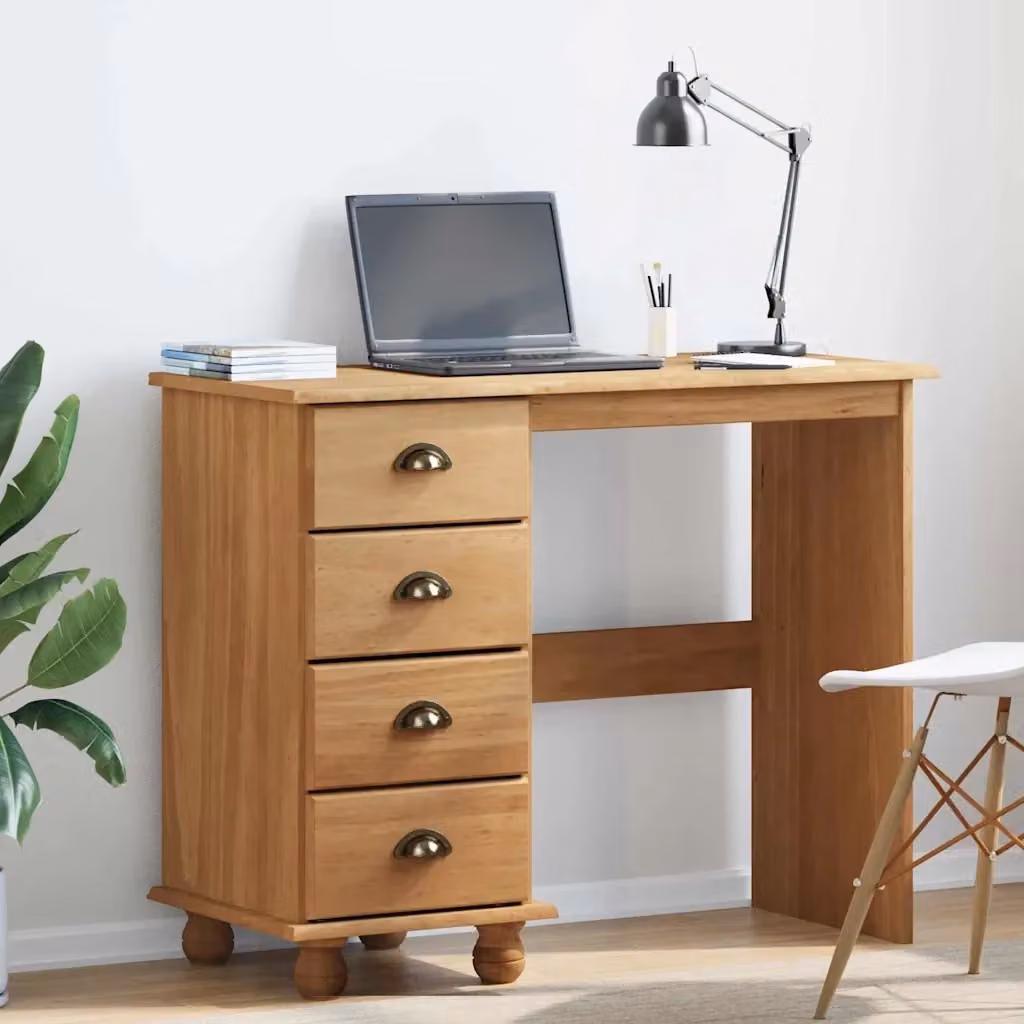 Scrivania ASKIM Marrone in Pino Massello per Ufficio e Home Office L: 95 cm, P: 40 cm, H: 75 cm – 2