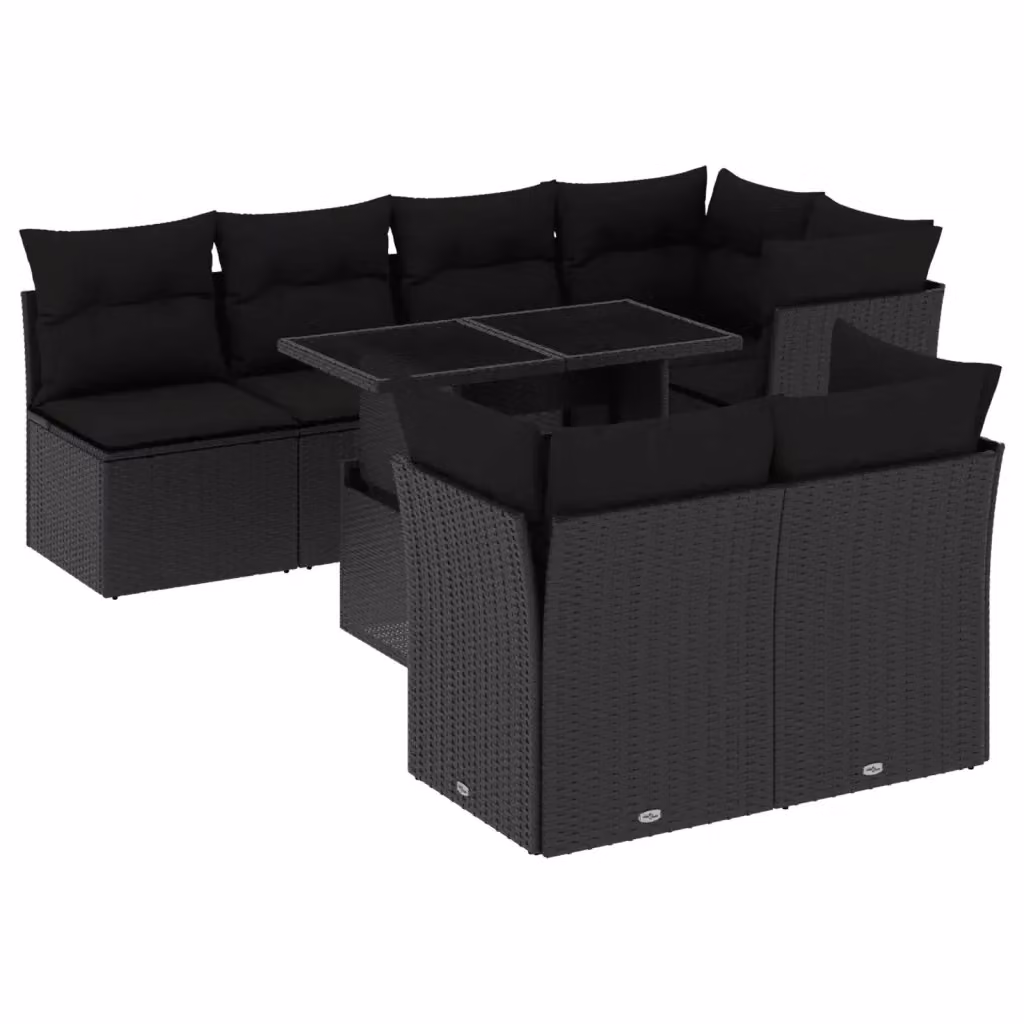 Set Divano da Giardino a L vidaXL Nero con Cuscini e Tavolino in Polyrattan e Acciaio – 2
