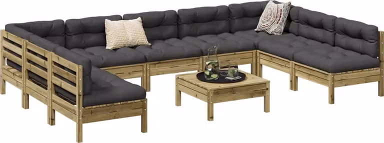 Maison Exclusive - Set da giardino composto da 10 pezzi con cuscini, in legno di pino trattato