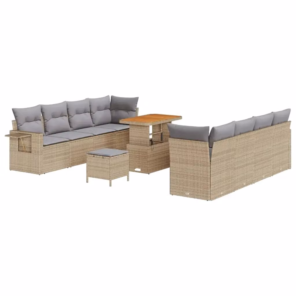 Set Divano da Giardino vidaXL 11 Pezzi a Forma di U Beige con Cuscini e Tavolino – 2