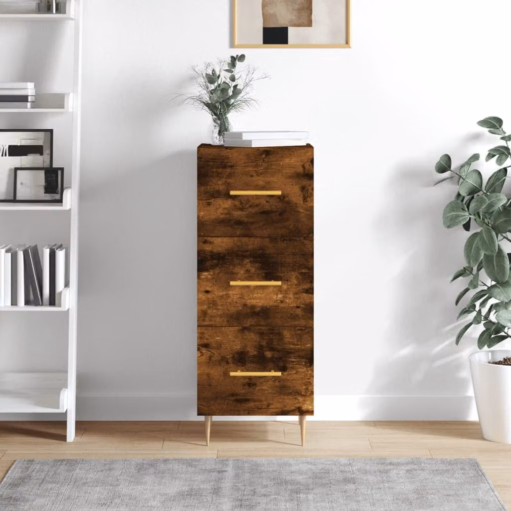 Credenza moderna vidaXL in legno multistrato e metallo, colore rovere fumo, L 34,5 cm x P 34 cm x H 90 cm