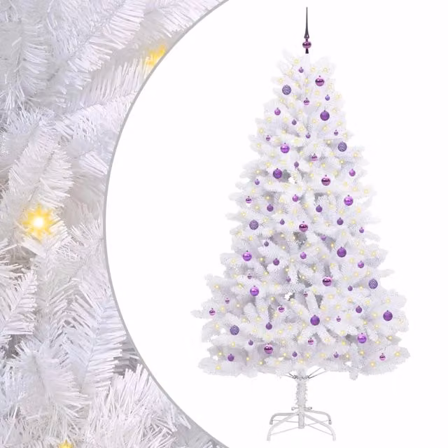 Albero di Natale artificiale moderno vidaXL bianco con rami pieghevoli in PVC e metallo e luci LED RGB, Altezza: 240 cm