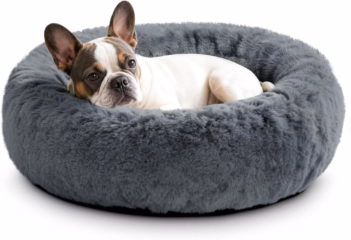 Cuccia per cani, forma rotonda, rivestita in ecopelliccia a pelo lungo, lavabile, con base antiscivolo, ideale per uso domestico