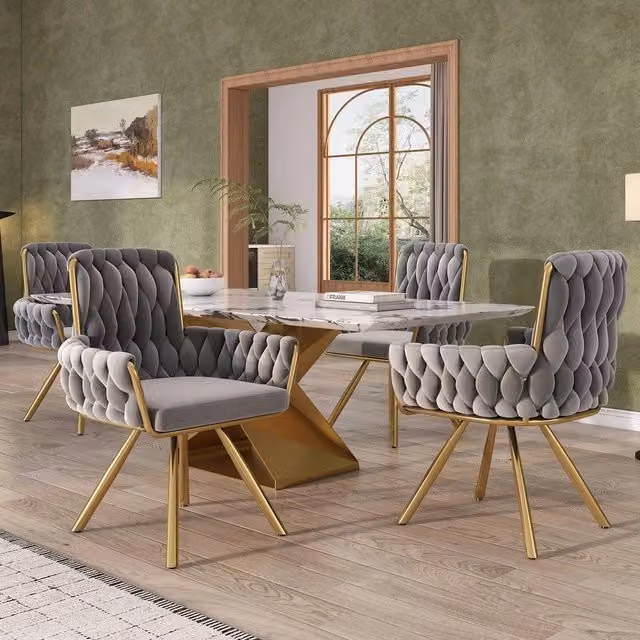 Set 4 sedie da pranzo in velluto ¨C Minimal ¨C gambe in metallo grigio design moderno