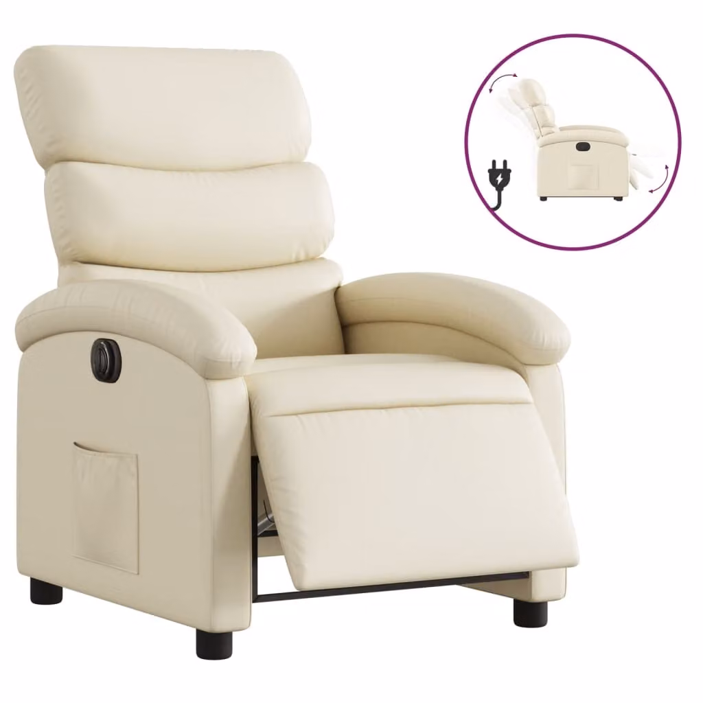Poltrona Reclinabile Elettrica Crema in Pelle finta