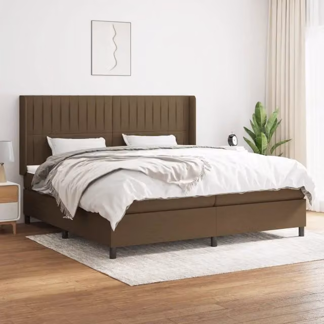 Letto Ibrido vidaXL con Giroletto a Molle e Materasso in Tessuto, Marrone e Bianco, L/P/H: 200 x 200 x 203 cm