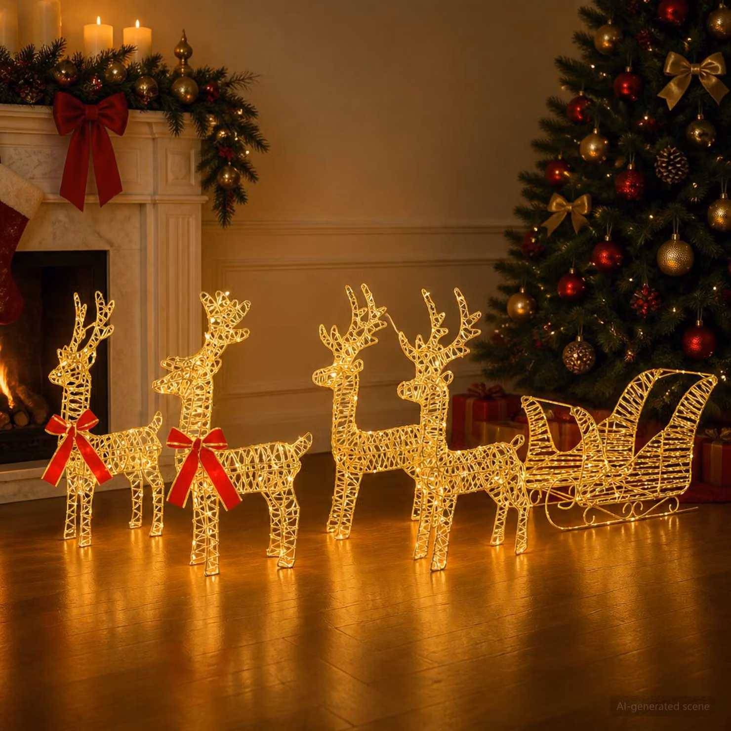 vidaXL Renna di Natale con slitta 5 pz 240 LED Bianco caldo