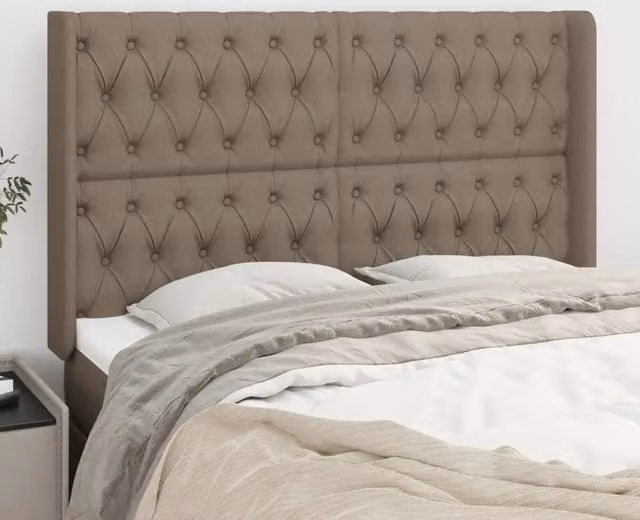 Testiera ad orecchio vidaXL in tessuto beige con struttura in legno di larice L: 147 cm, P: 16 cm, H: 118-128 cm