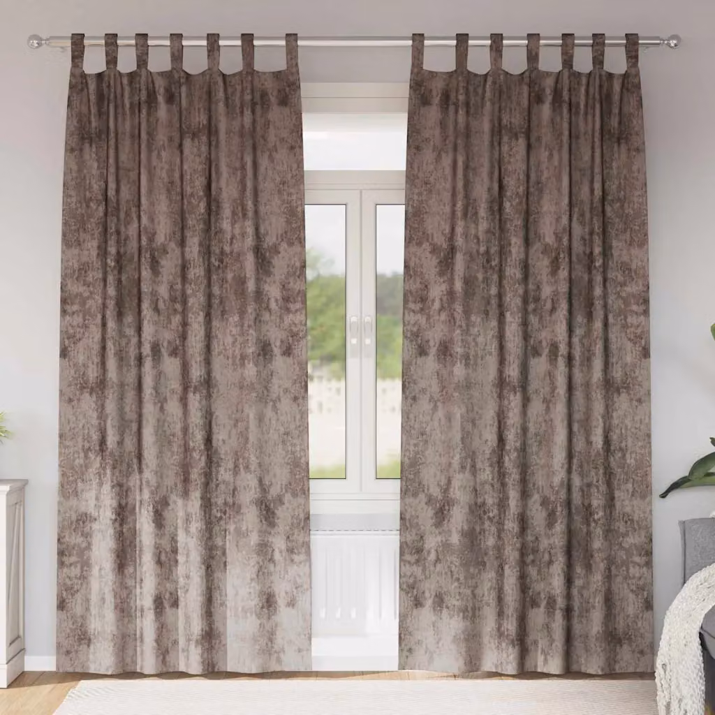 Set di 2 tende oscuranti in velluto vidaXL, colore beige, H 225 x L 140 cm