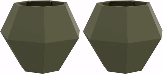 Set di 2 fioriere a cassetta in acciaio verde oliva L: 75 cm, P: 75 cm, H: 60 cm