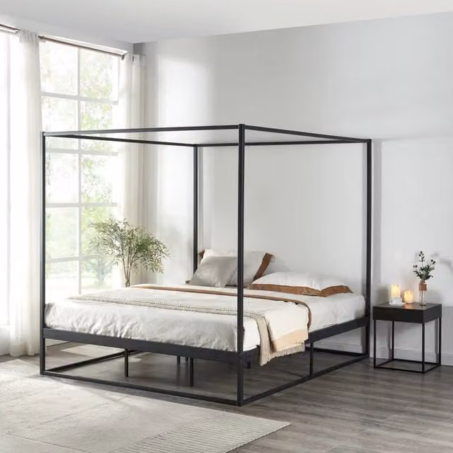 Letto a Baldacchino Kristianstad en.casa in Metallo Nero L/P/H: 160 x 200 x 206 cm