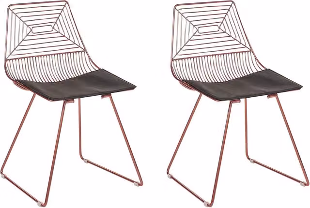 Set di 2 sedie in metallo oro rosa con cuscino in pelle stile moderno industriale