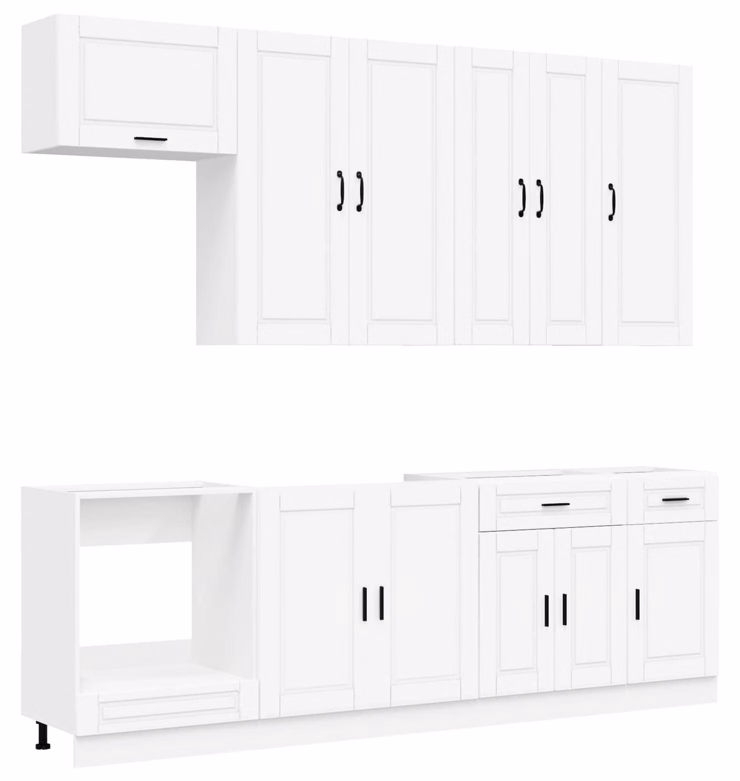 Set di mobili da cucina PORTO, 8 pezzi, in legno impiallacciato bianco