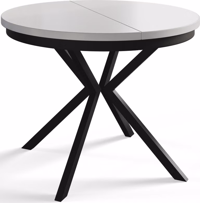 Tavolo da pranzo rotondo BERG, tavolo allungabile diametro: 90 cm/170 cm, tavolo da soggiorno colore: bianco, con gambe in metallo nero