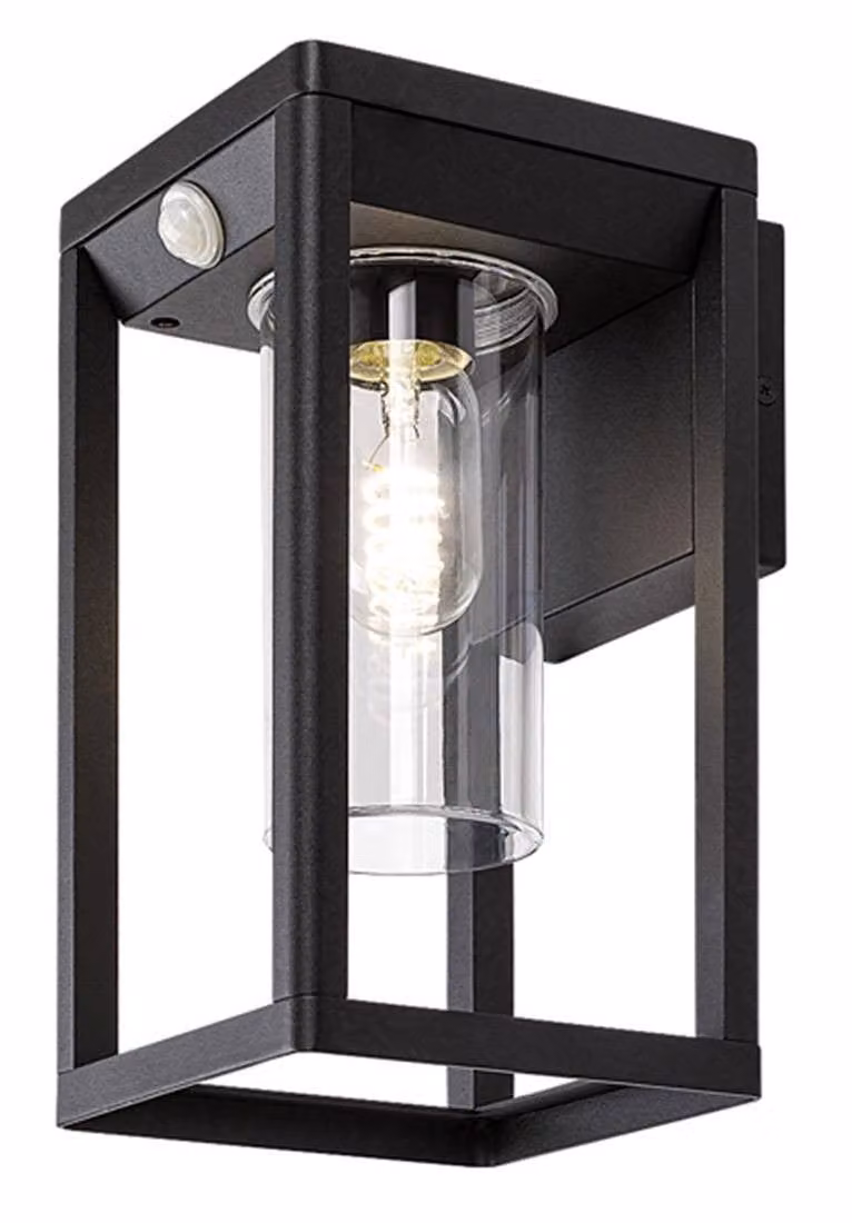 Rabalux Apparecchio per facciate in nero con sensore di movimento Zernest per lampadina E27 77086