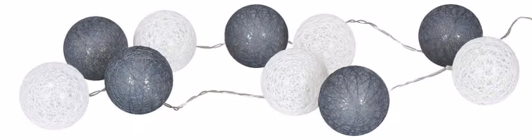 Catena luminosa con 10 palline di cotone a LED, bianco/grigio, lunghezza 1,5 metri