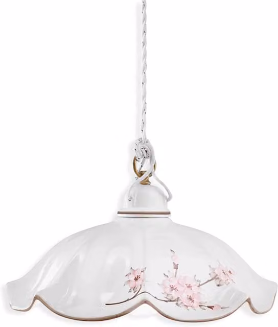 Lampadario Classico Belluno Ceramica E Ottone Satinato Decorato 1 Luce E27