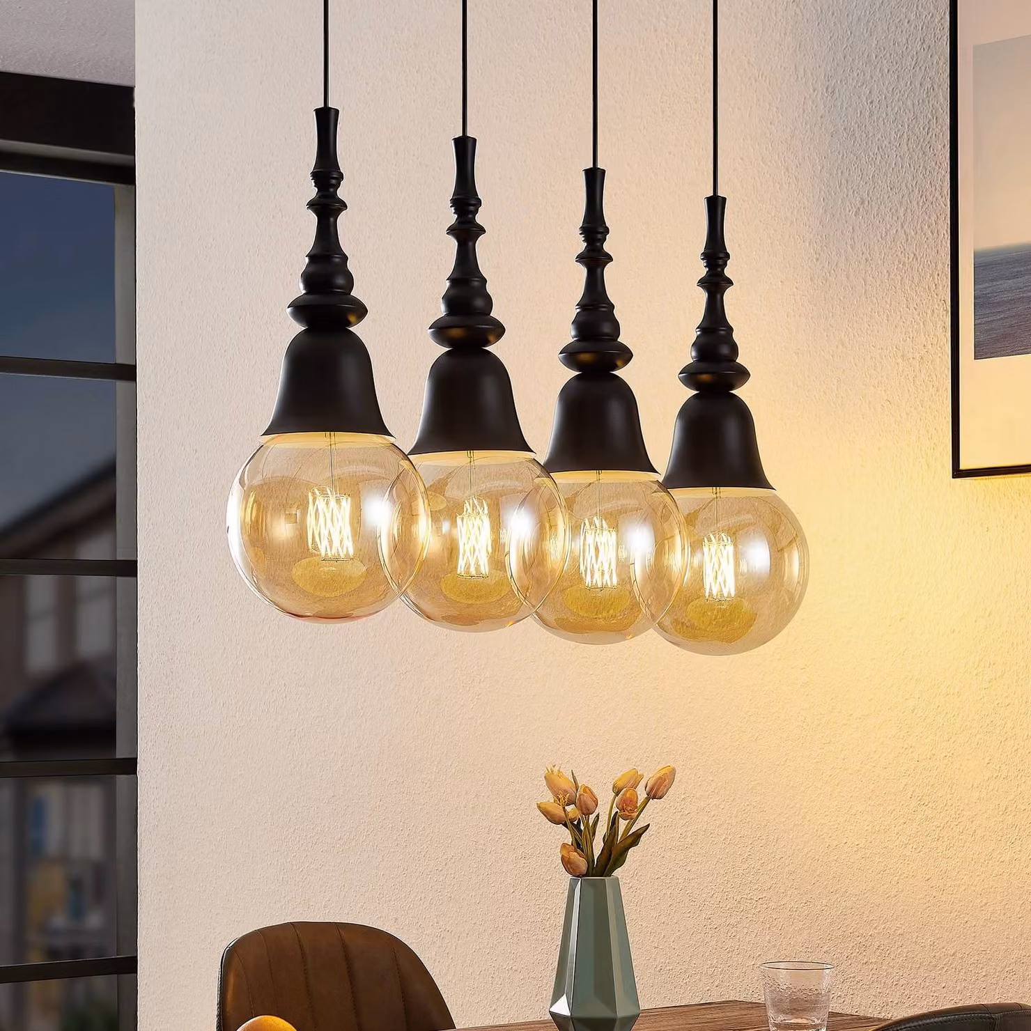 Lampada a sospensione Gesja Lucande, dimmerabile, Nero, Soggiorno / Sala da pranzo, Metallo, Moderno, Lampada a sospensione