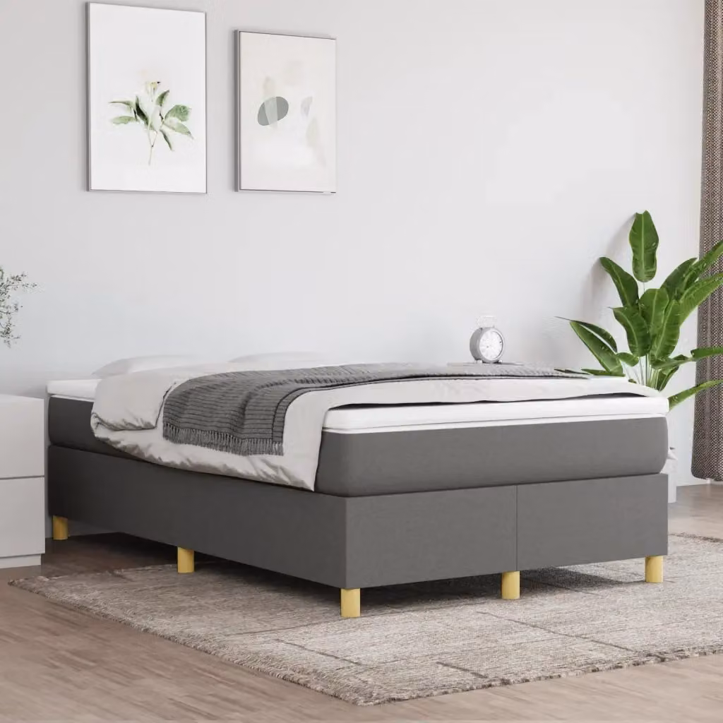 Letto matrimoniale Design In con rete a molle e doghe in legno, rivestimento in tessuto grigio scuro, L: 200 cm, P: 120 cm – 2