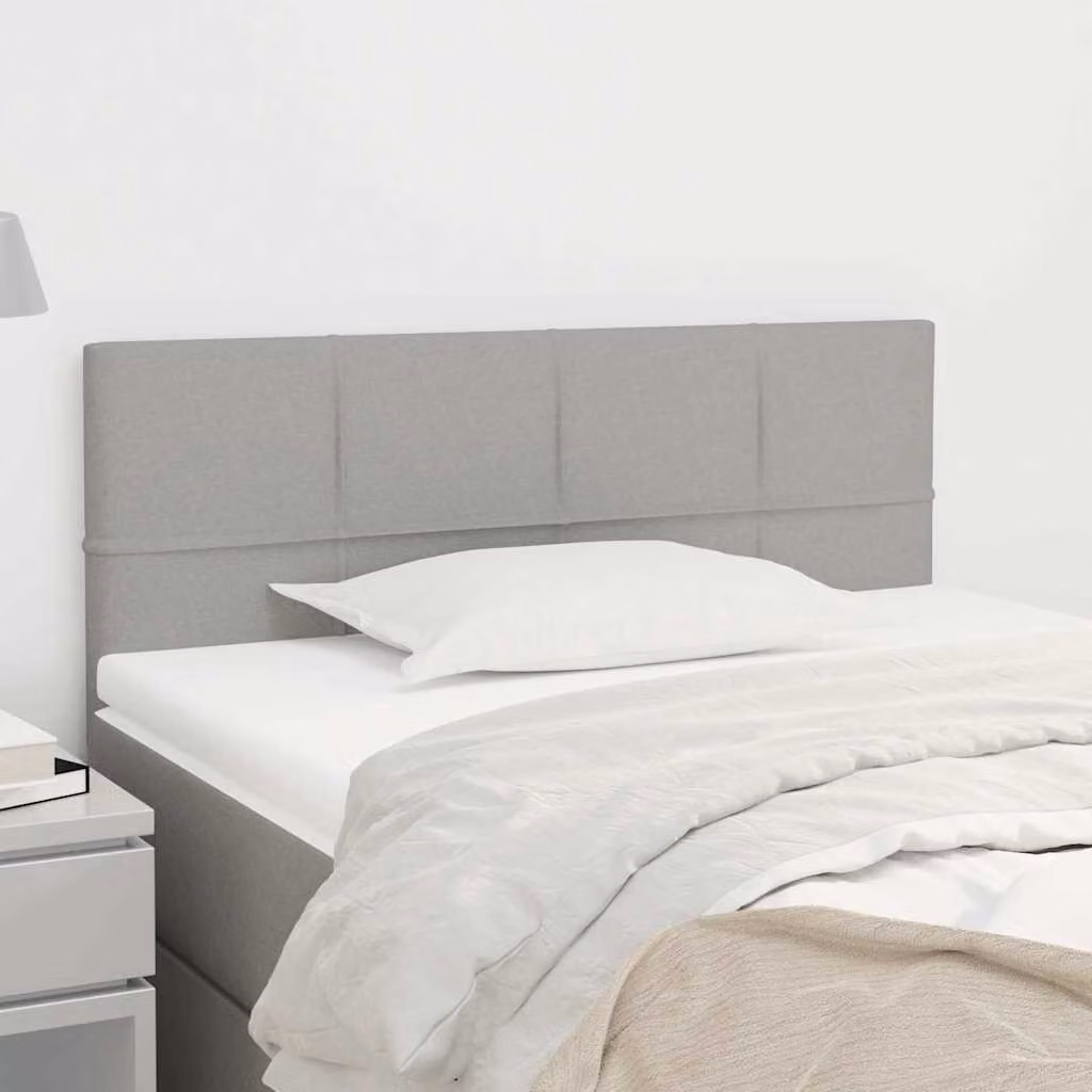 Testiera per letto vidaXL in tessuto grigio chiaro con struttura in legno e pannello imbottito, L: 90 cm, P: 5 cm, H: 78-88 cm