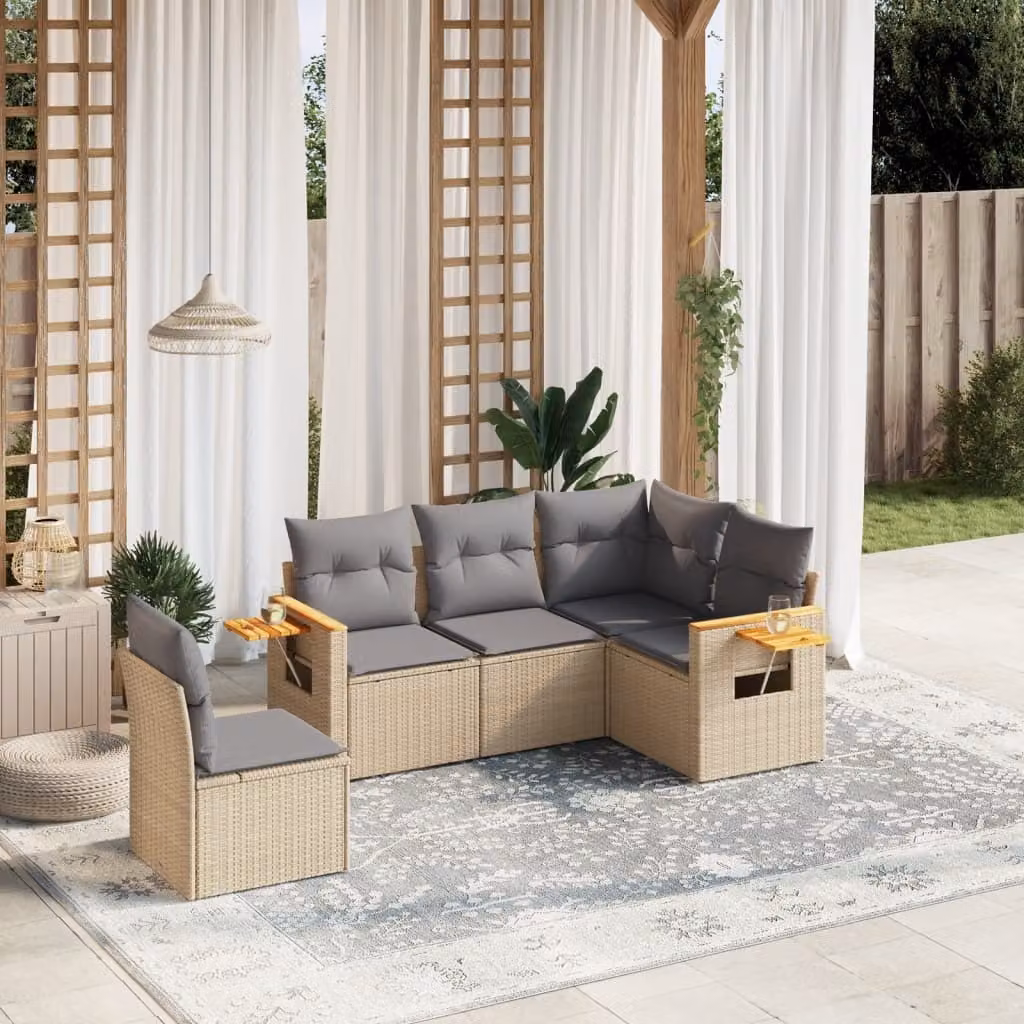 Maison Exclusive - Set Divano da Giardino 5 pz con Cuscini Beige in Polyrattan