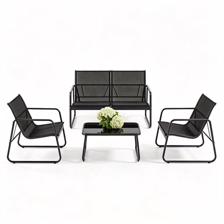 Set di mobili da giardino Bealife, set di 4 sedie da giardino, 1 tavolo con 1 sedia doppia 2 sedie singole, giardino e balcone