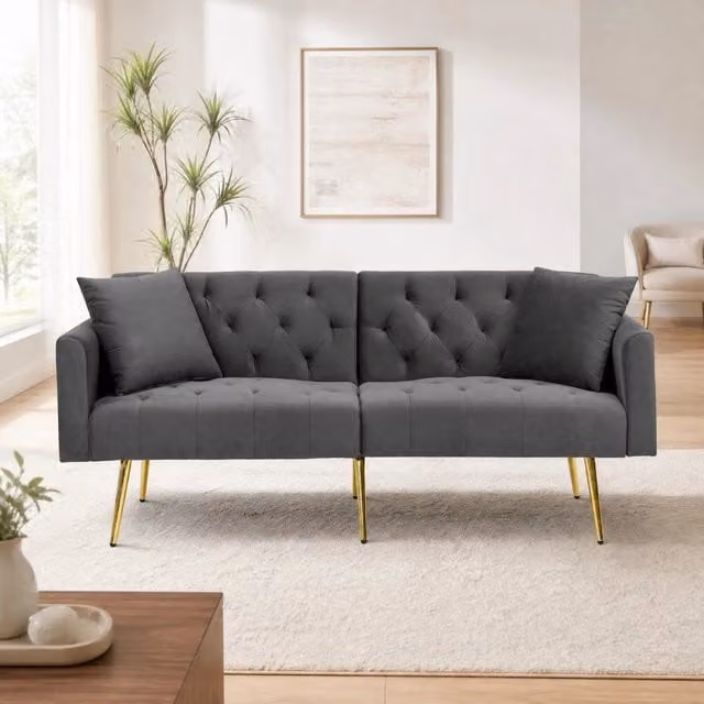 Divano 2 posti 177x78x74 cm in velluto grigio, schienale regolabile, per piccoli spazi –