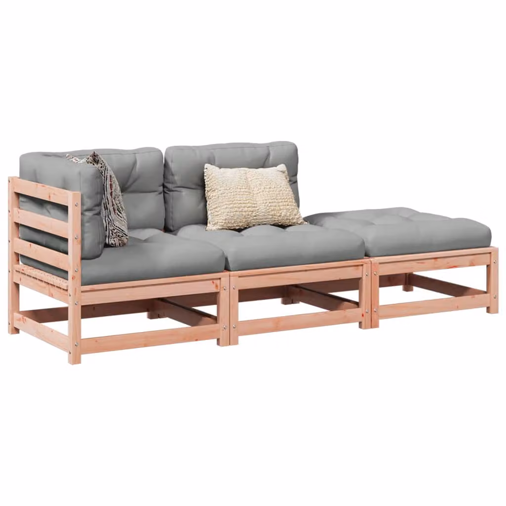 Set di divani da giardino vidaXL a forma di L composto da 3 pezzi in legno massello con cuscini inclusi nei colori marrone e grigio