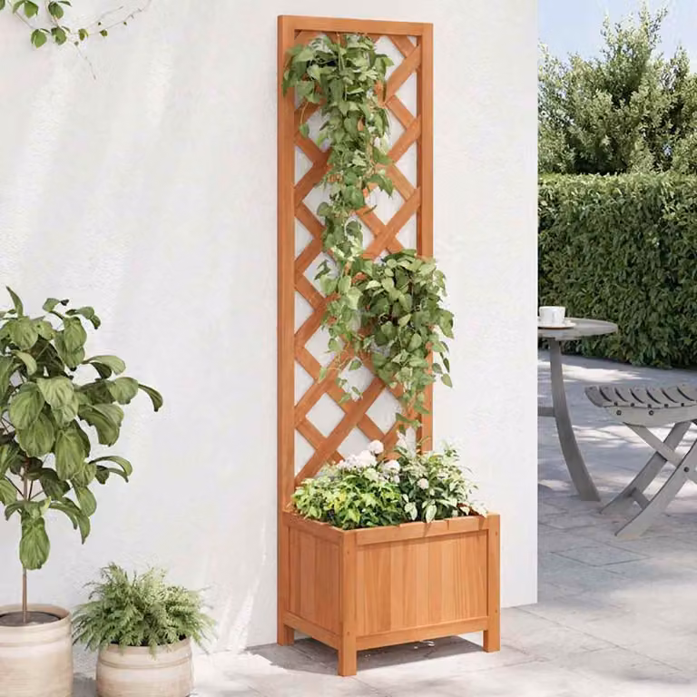 Fioriera con Traliccio vidaXL in Legno di Abete Massello, Marrone, L/P/H: 40 x 30 x 135 cm