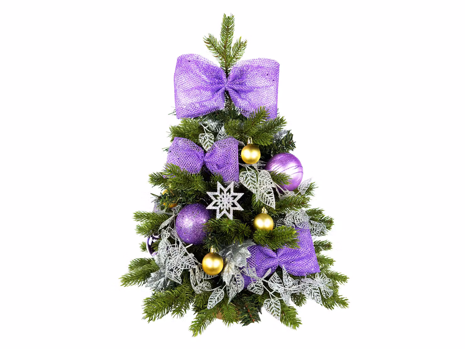 Albero di Natale artificiale decorato POESIA VIOLA II 60 cm con illuminazione a LED IN VASO