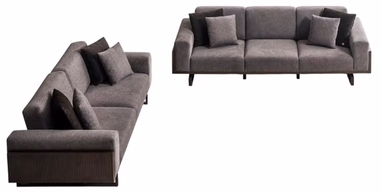Graue Wohnzimmer Sofagarnitur Stilvoller 4-Sitzer Polstercouch 2tlg